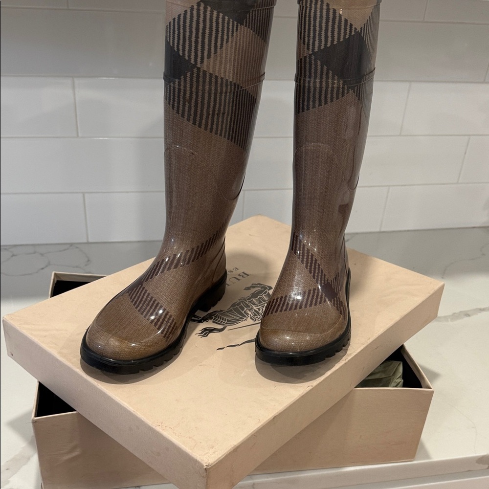 Burberry Brown Plaid Rain Boots
